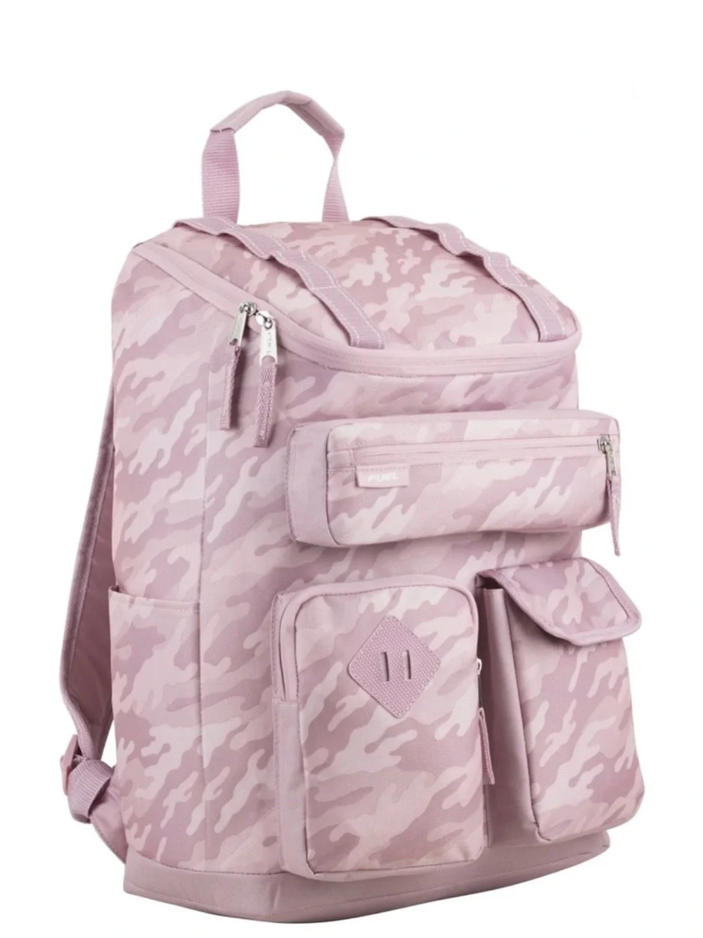 Pink Camouflage Wide Mouth Cargo Backpack - Large Weekend Bag w/ Laptop Sleeve